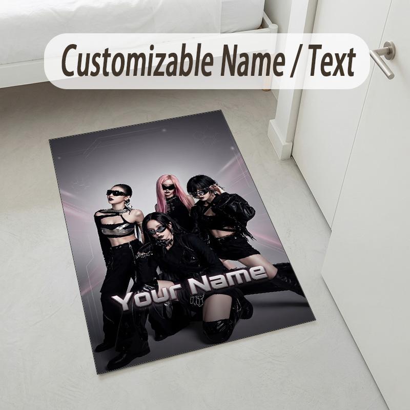 Personalized Crystal Velvet Carpet,aespa Custom Printed Name, Plush Area Rug For Home Indoor Decor