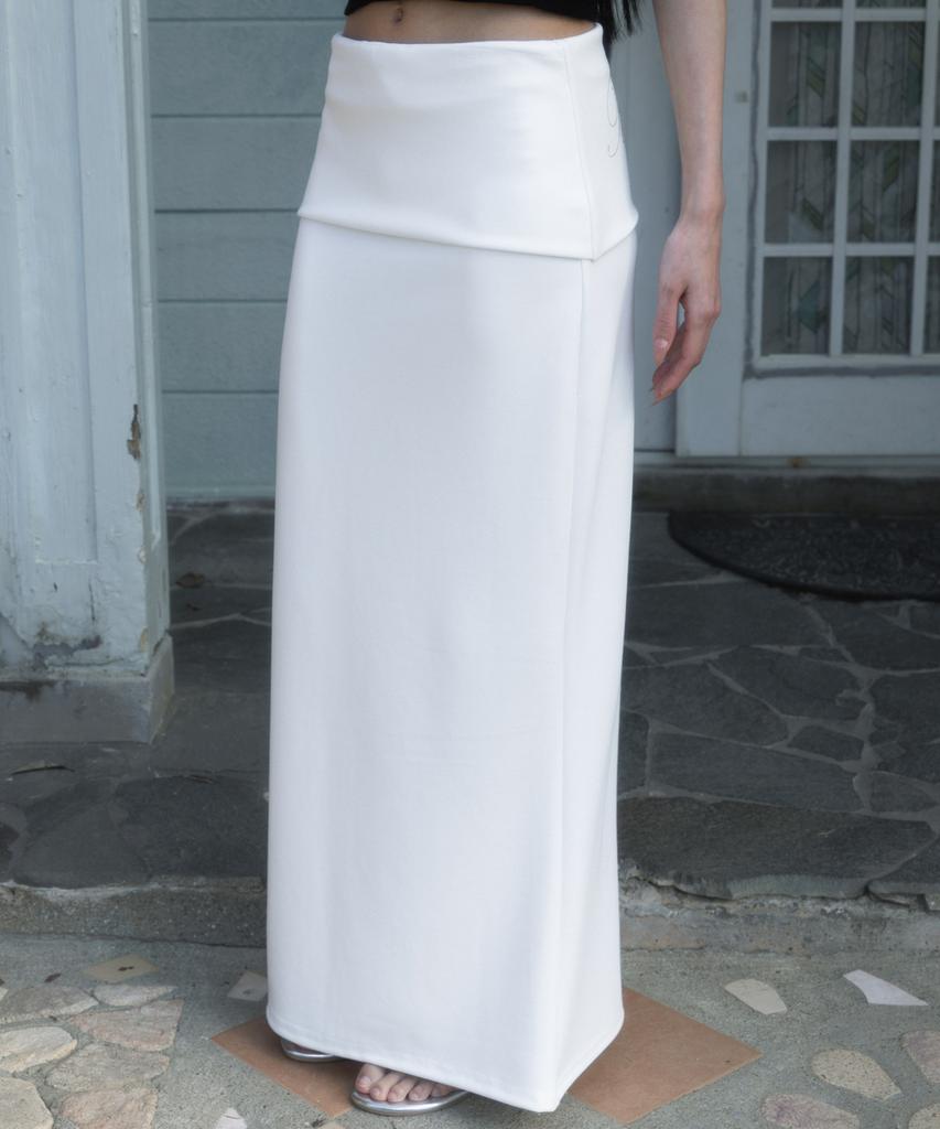 Rose Franz Folding Waist Maxi Long Skirt [Ivory]