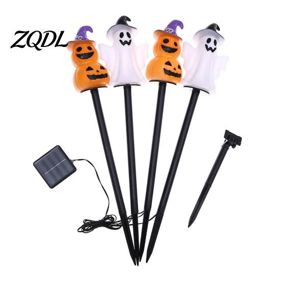 Automatic Dusk to Dawn Lights 4Pcs/Set Halloween Solar Ghost Stake Light, 4-in-1 Pumpkin with LED Pathway Lighting Lights, Waterproof Decorative Lamp