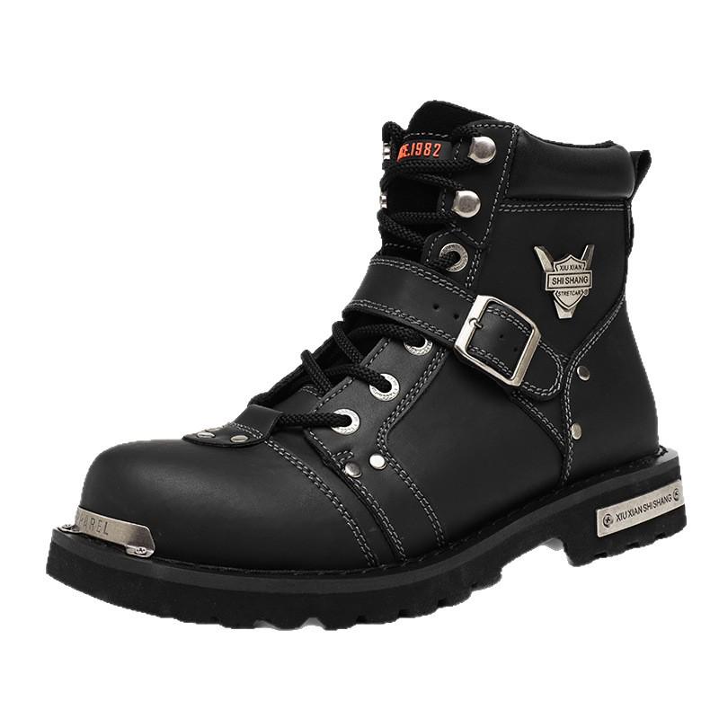 Męskie Wysokie Buty Motocyklowe Sznurowane, Gruba Podeszwa, Codzienne Buty Robocze Jesień/Zima