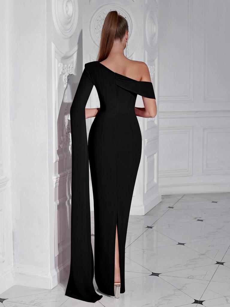 Elegant One-Shoulder Floor-Length Cocktail Gown