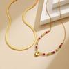 Stainless Steel Double-layer Blade Chain Necklace for Women,Gold Plated Colourful Bead Heart Pendant Necklaces,Set Jewelry Gift