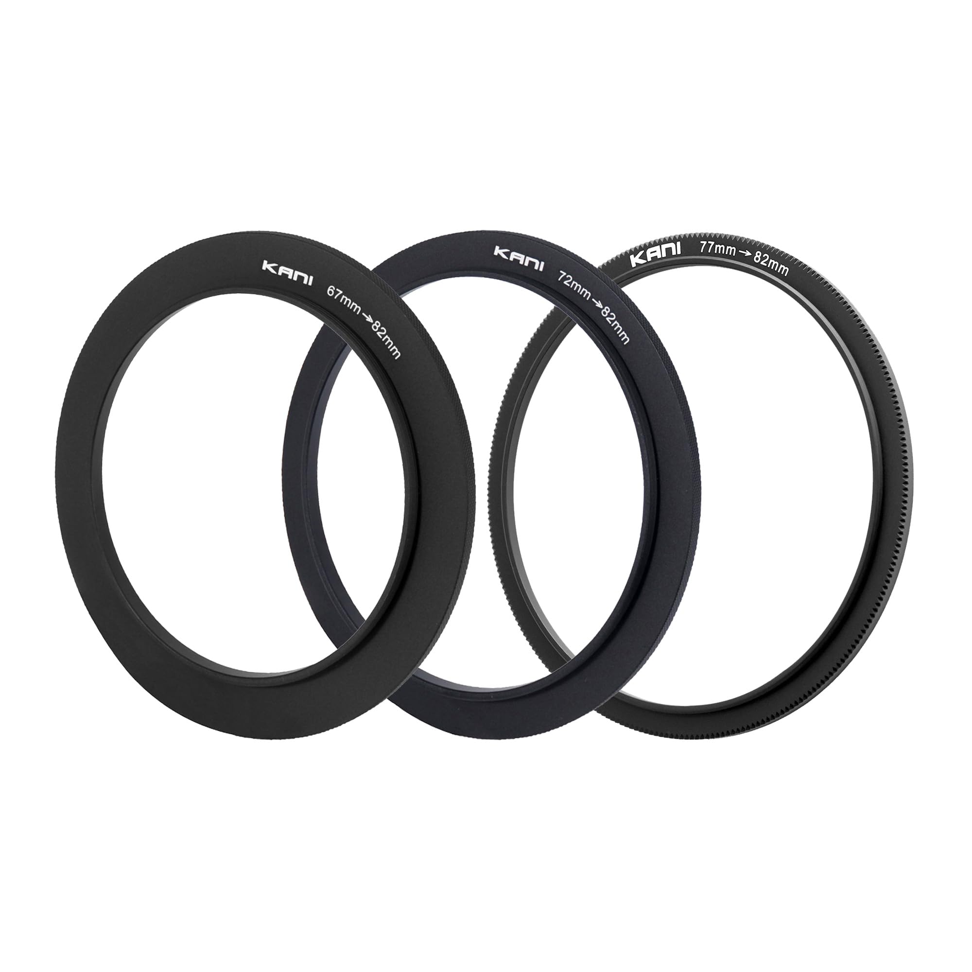 

KANI Filter Diameter Conversion Adapter Step Up Ring Set 3 Piece Set Thin Knurled Filter Accessory Aluminum 804808 67-82mm/72-82mm/77-82mm