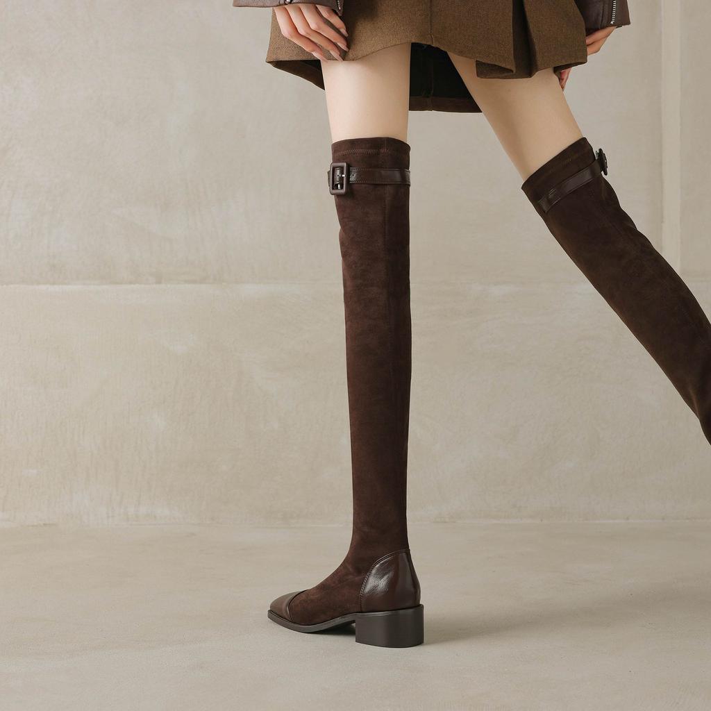 Krazing Pot Flock Autumn Winter Shoes Thick Heels Size 43 Long Boots Black Brown Stretch Over-the-knee Boots