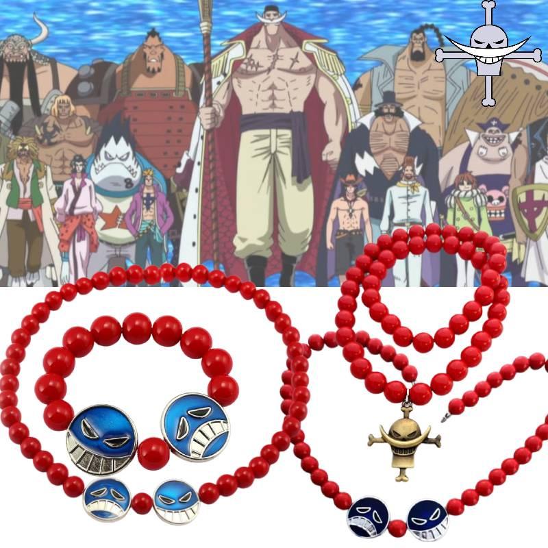 Rotes Perlenarmband Halskette Ein Stück Portgas D. Ace Whitebeard Piraten Anhänger