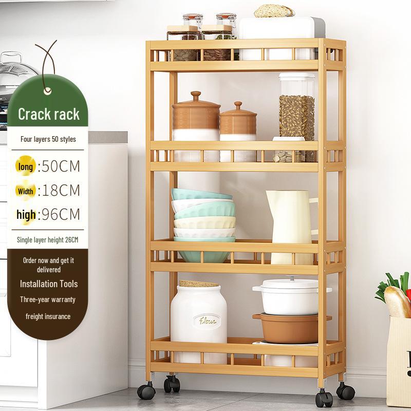 Movable Narrow Kitchen Storage Rack: Multi-Layer, Floor-Standing, Multi-Functional Organizer for Seasonings and Daily Essentials