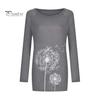 Damen-Tunika-Oberteil in Übergröße mit Löwenzahn-Print, Longline-Shirt, Rundhalsausschnitt, Langarm, Pullover, T-Shirt, lässige Bluse mit lockerer Passform für die Arbeit, den Alltag