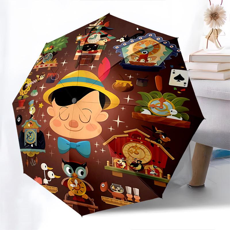 Pinocchio Themed Automatic Opening and Closing Umbrella, Brightly Colored 8-rib Portable Umbrella, Suitable for Men and Women, A Perfect Gift for Chri