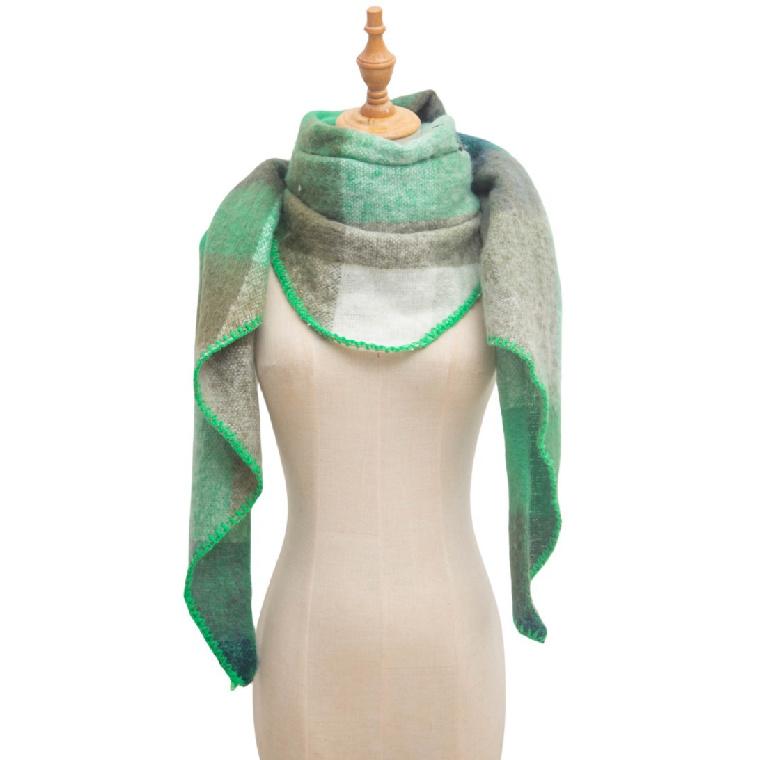 

Женский новый европейский и американский шарф-шаль, осенне-зимний крупный сетчатый треугольный имитация кашемира двухсторонний шарф 198x128cm