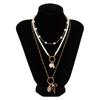 Wind Bow Starfish Conch Necklace Set, Design Imitation Pearl Beaded Collarbone Necklace