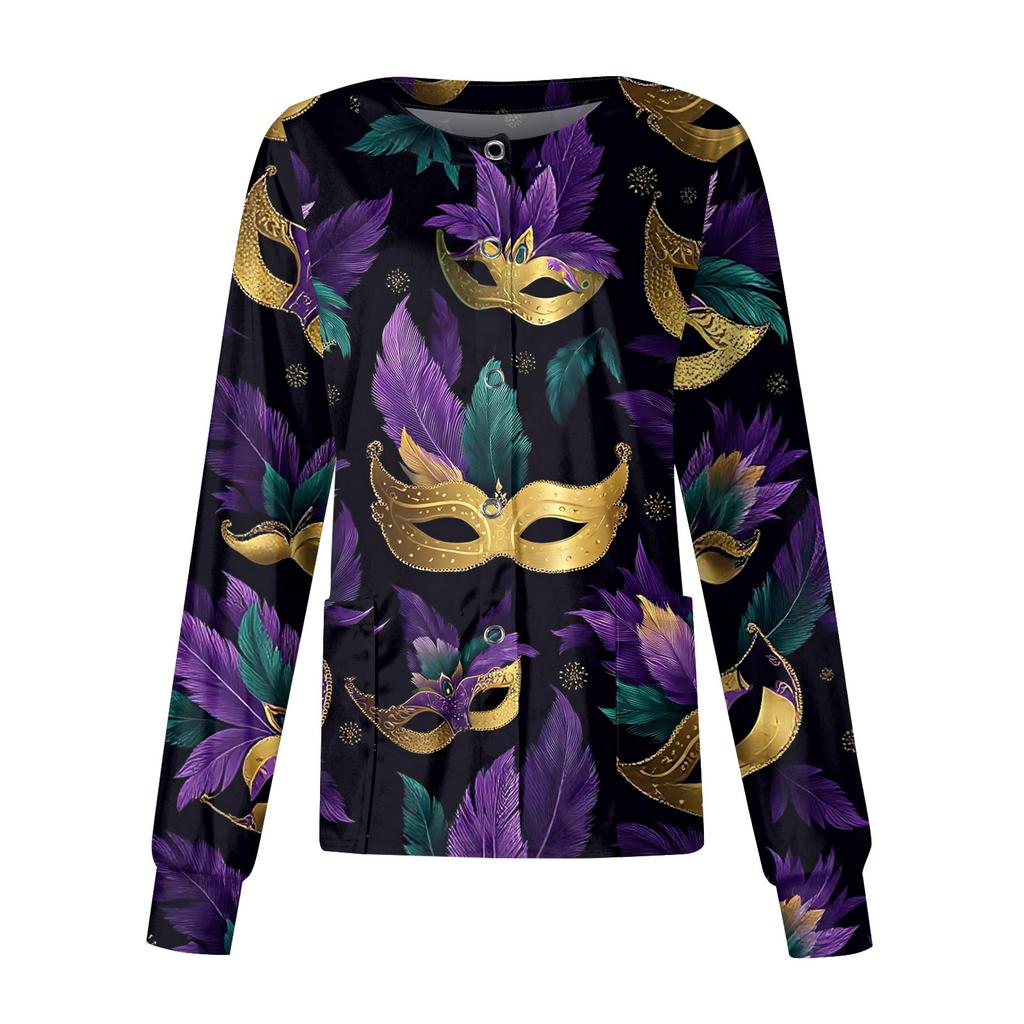 Women's Casual Long-sleeved Single-breasted Printed Protective Clothing Cardigan Top