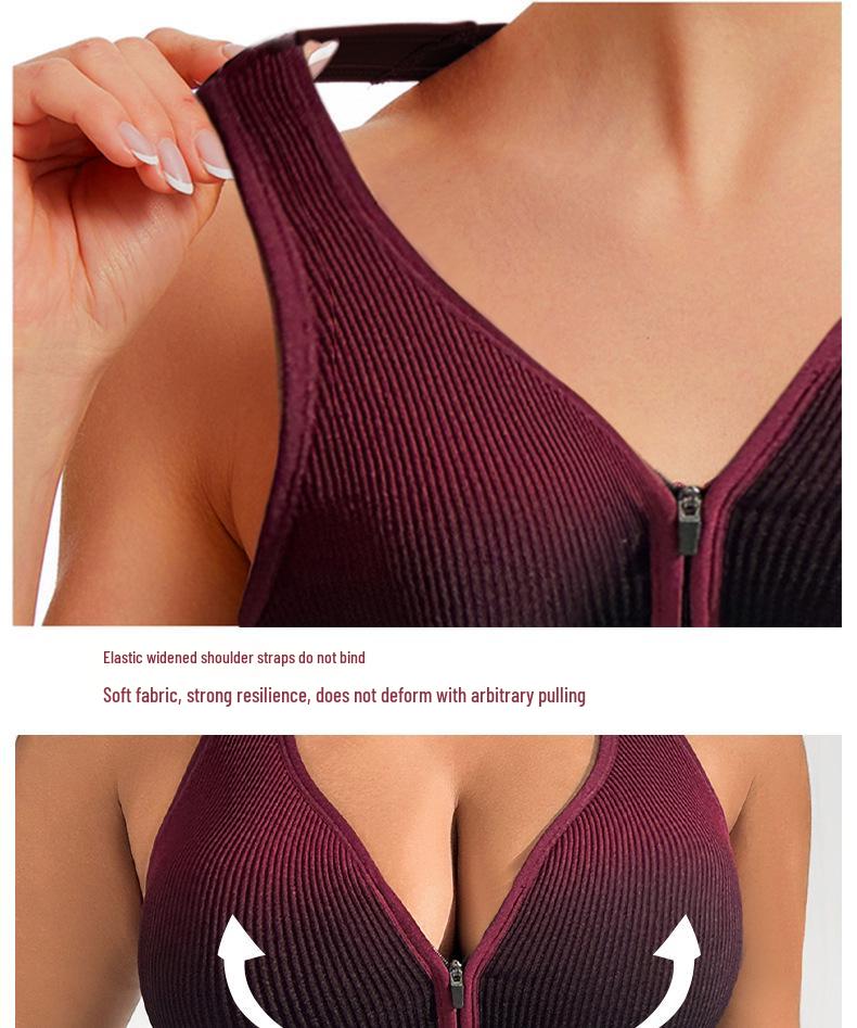 Women's Gradient Sport Shockproof Running Vest Bra with Front Zipper for Fitness & Yoga