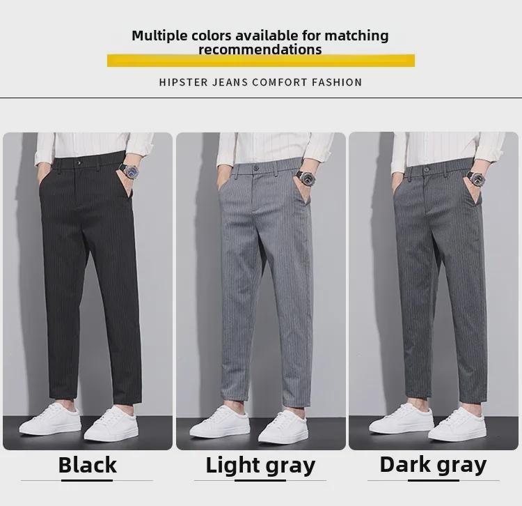 Pantaloni Casual de Primăvară pentru Bărbați, Slim-Fit, cu Dungi, Lungime Nouă Puncte