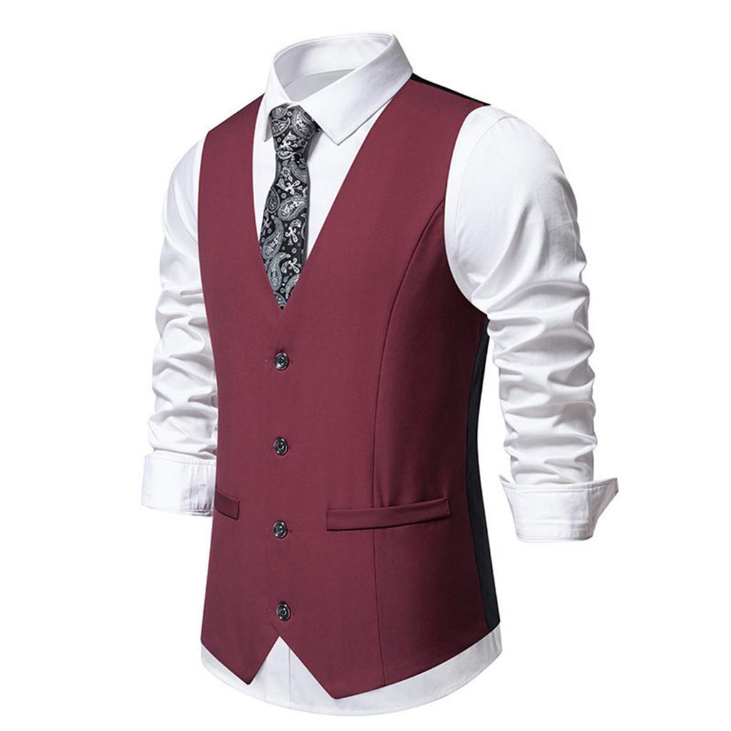 Men'S Retro Lapel Single Breasted Suit Vest Herringbone Ni V-Neck Vest