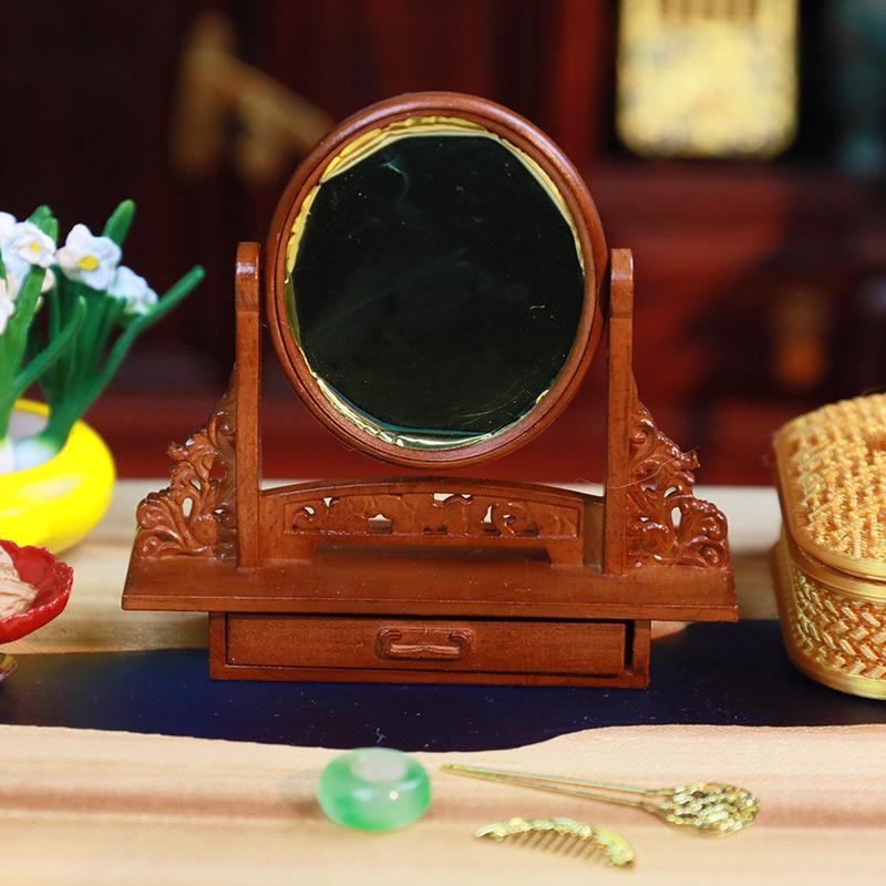 1Set Dollhouse Miniature Wooden Vanity Table + Jewelry Set With Mirror Makeup Dressing Table For Bedroom