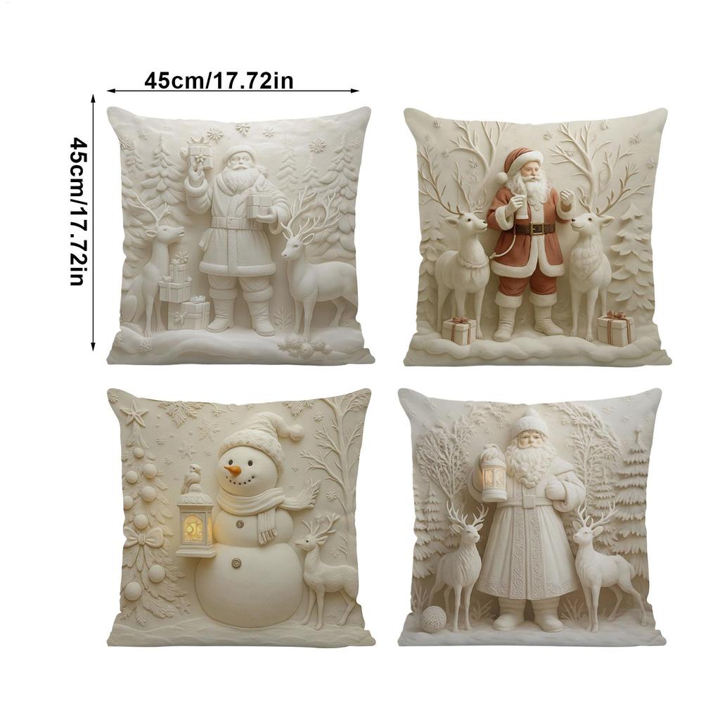 4pcs Cute Christmas Throw Pillow Cover 17x17 Inch Home Decorative Living Room Pillow Covers For Bedroom Couch Bed Patio Porch