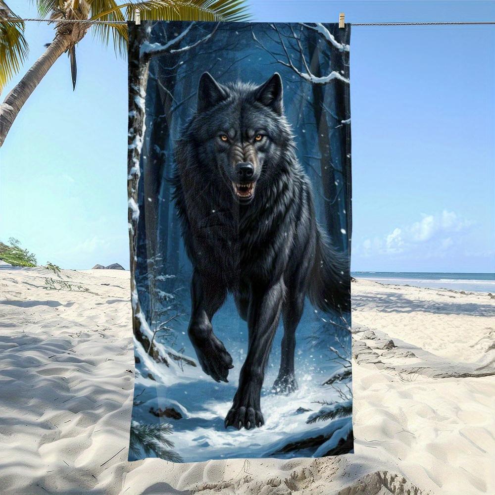 Asciugamano da Spiaggia Lupo, Stampa Lupo Nero, Microfibra ad Asciugatura Rapida, Sovradimensionato per Spiaggia, Piscina, Viaggio, Regalo per Uomini, Amante degli Animali