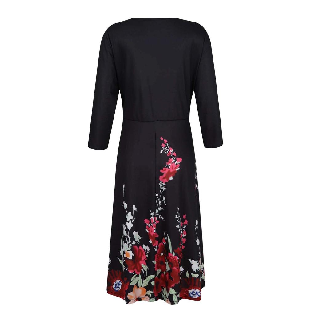 Rochie leagăn elegantă cu mâneci trei sferturi, cu nasturi imprimați, la modă pentru femei