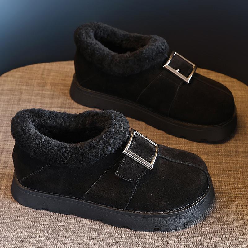 2025 Winter Shoes Women Suede Boots Warm Plush Flat Non-slip Cold Winter Fashion Ladies Ankle Snow Boots Black Yellow