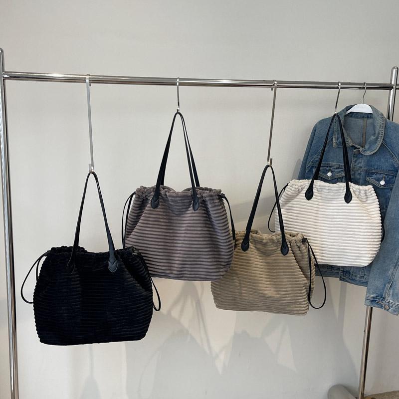 Corduroy Bag Women's Drawstring Shoulder Bag Commuter Tote Bag