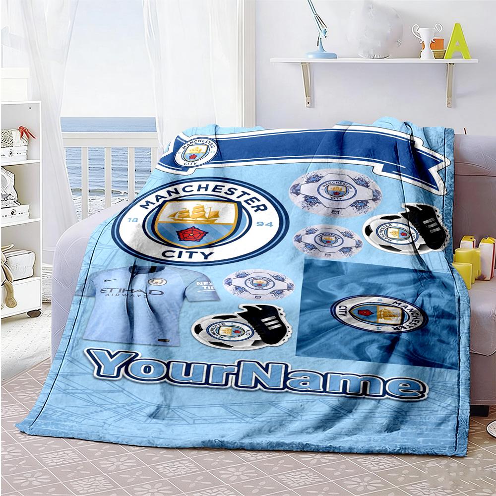 Manchester City Personalized Text Blanket Lightweight Personalized Blanket Soft & Cozy Great for Nap Bedding Sofa Office for All Occasions