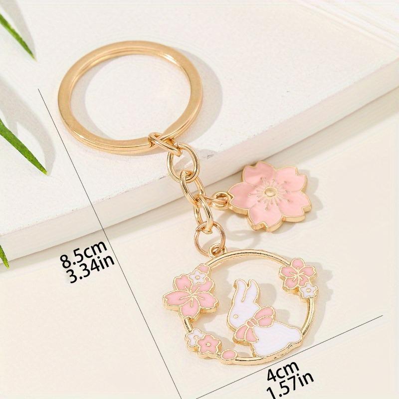 Cartoon Animal & Flower Wreath Keychain - Cherry Blossom & Rabbit Pendant Gift