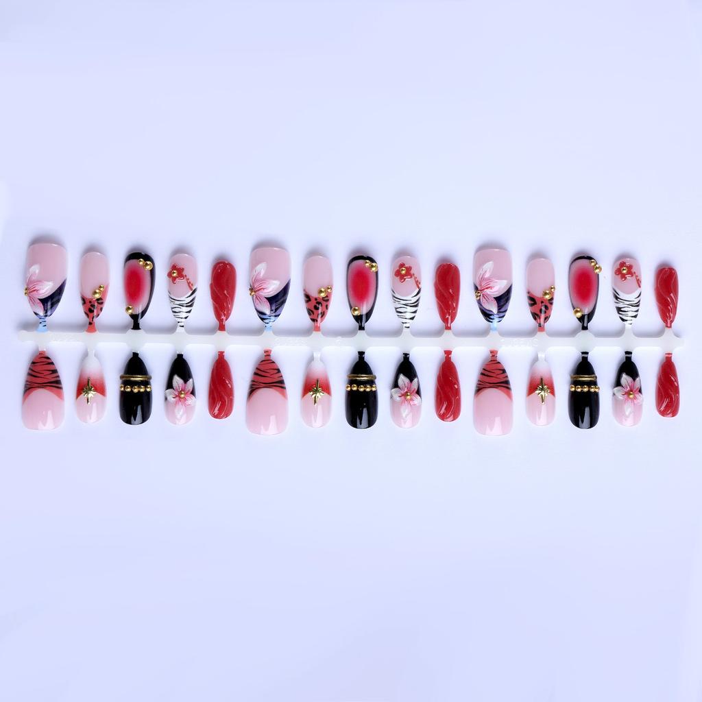 Water-drop-shaped press-on nails with crushed diamond leopard print blush, press-on nail art, fake nails, 10-30 pieces