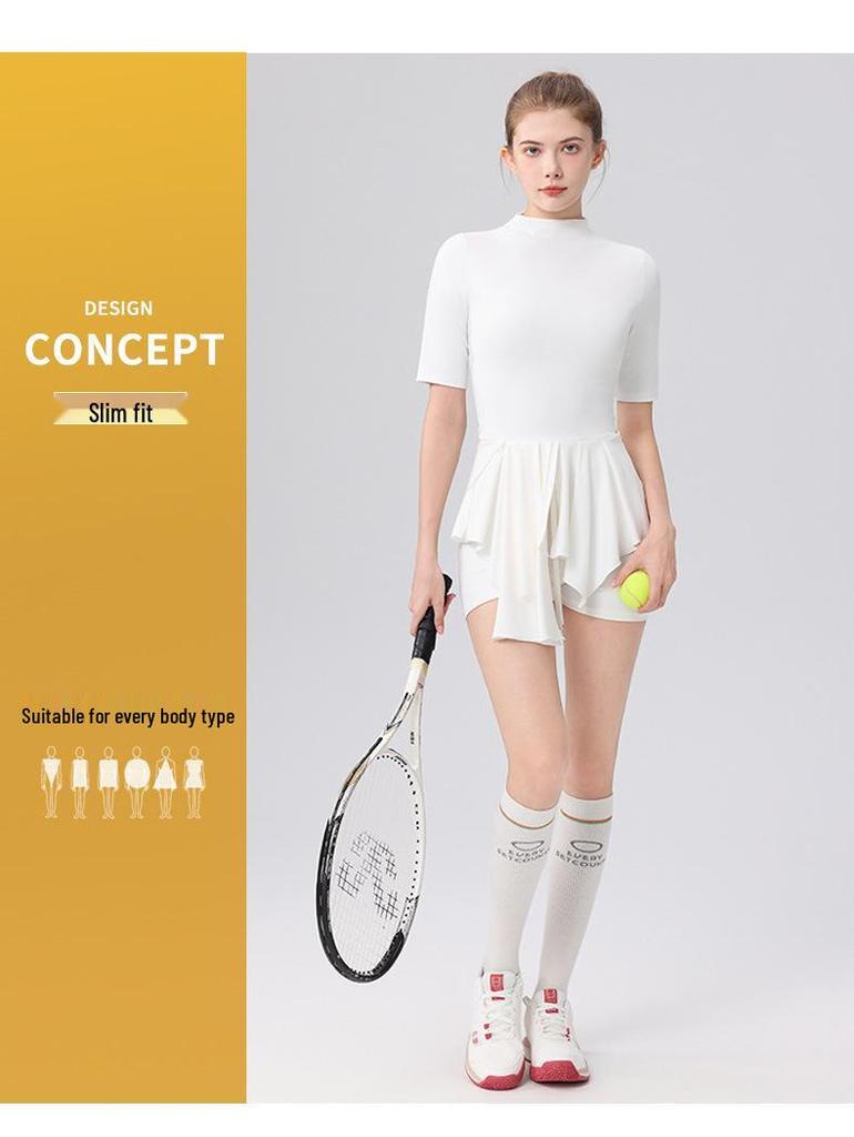 Vestido de Tênis Elegante com Barra de Babados e Shorts Internos