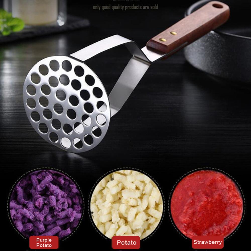 Garlic Fruit Manual Wooden Handle Heavy Duty Pusher Potato Masher Cooking Tool Press Crusher