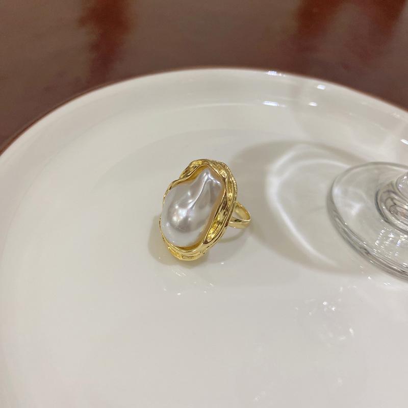 Geometrical Irregular Baroque Pearl Ring for Women Vintage Open Adjustable Index Finger Rings Party Jewelry