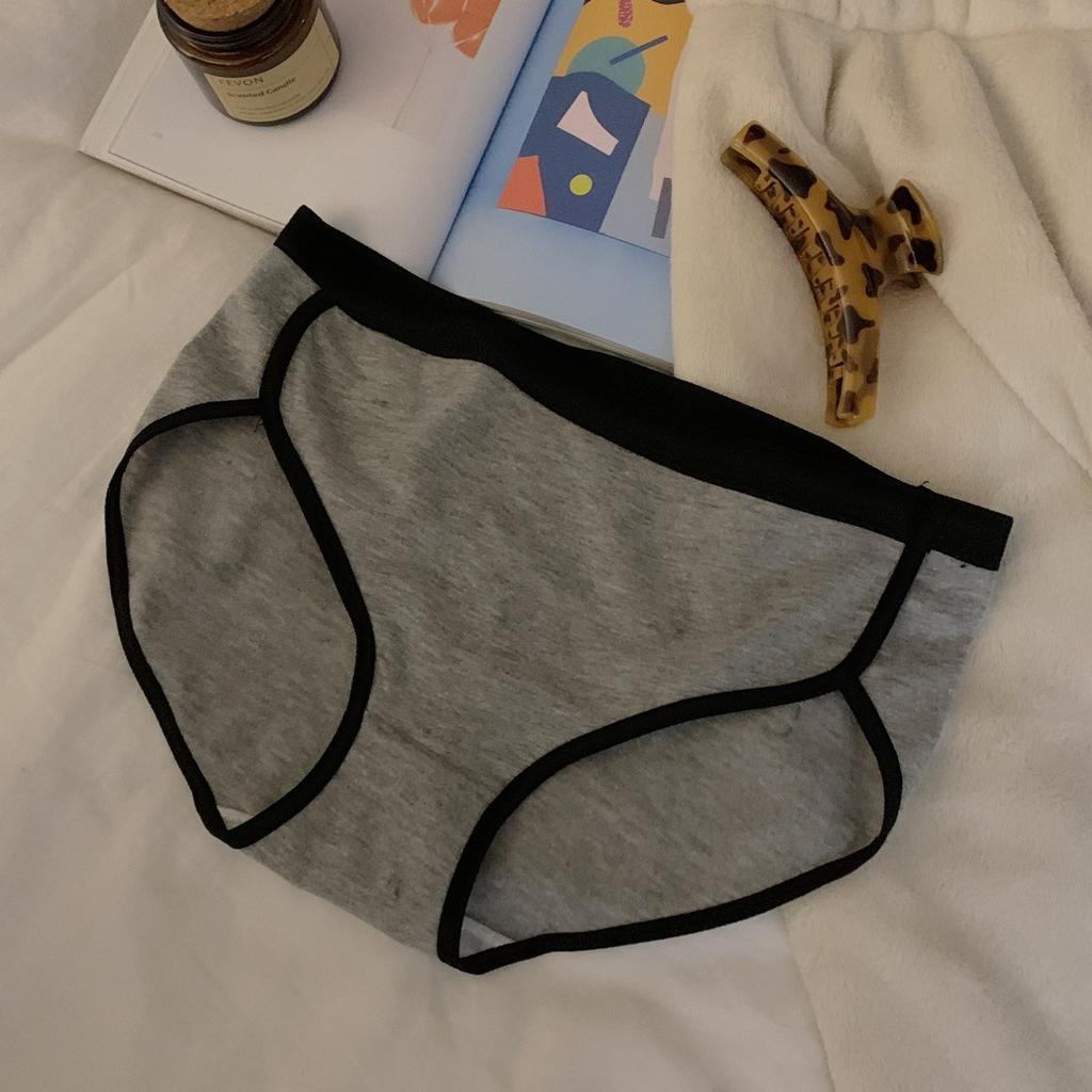 Female Spring and Autumn Simple Contrast Color Pure Cotton Comfortable Waist High Split Triangle Briefs