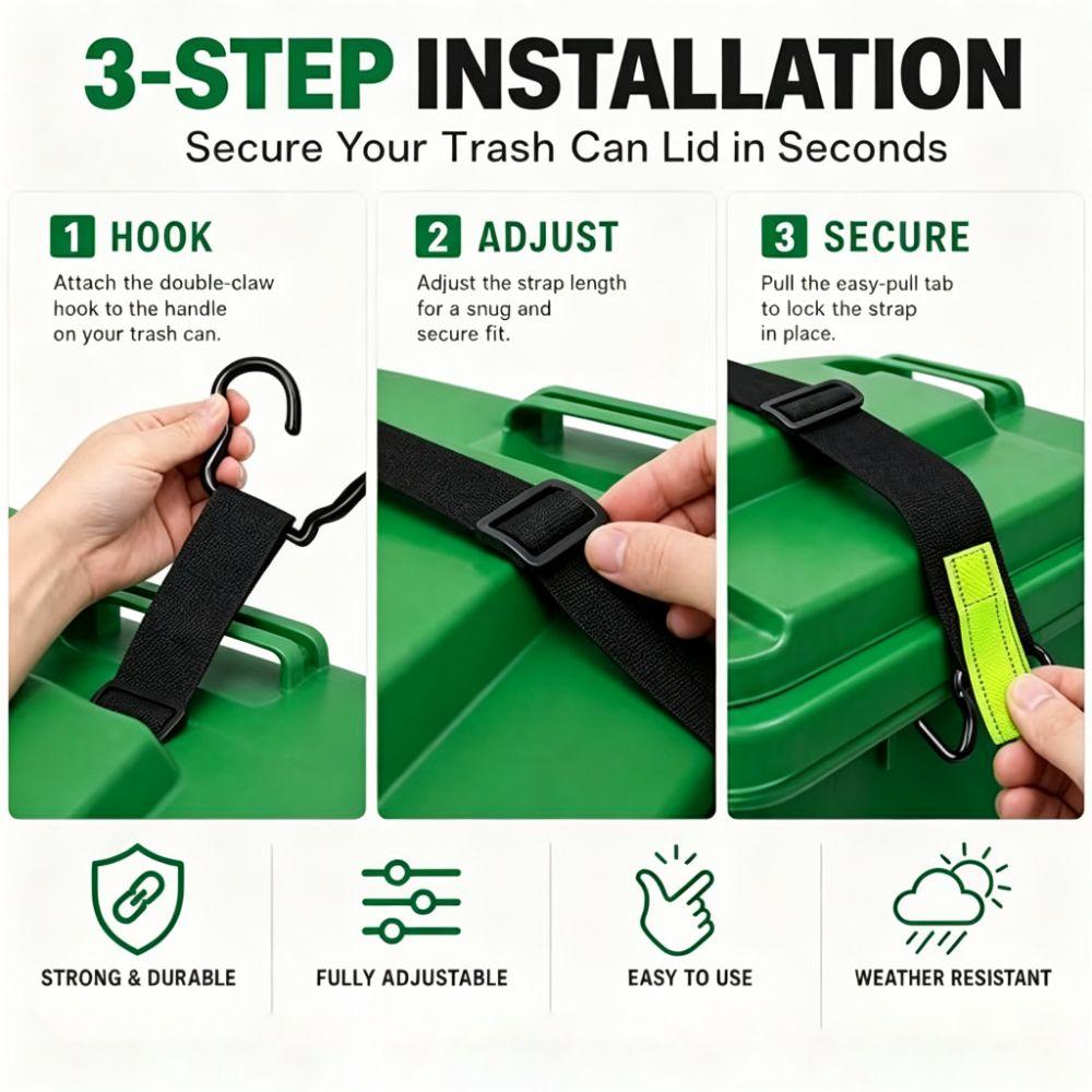 Anti Slip Garbage Can Lock Tear Resistant Bin Lid Lock Adjustable Trash Can Lock Waste Container