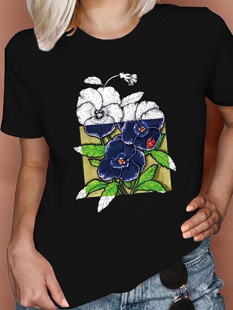Women T Shirts Cartoon Bee Floral Queen Fashion Print Female Graphic T Top Female 90S Clothing Short Sleeve Shirt Tee T-Shirt
