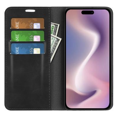 For iPhone 16 Pro Max Case Skin-Feel PU Leather Phone Cover Folding Stand Magnetic Absorption