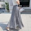 Women's Double-Sided Lace A-Line Pleated Long Flare Skirt for Autumn
