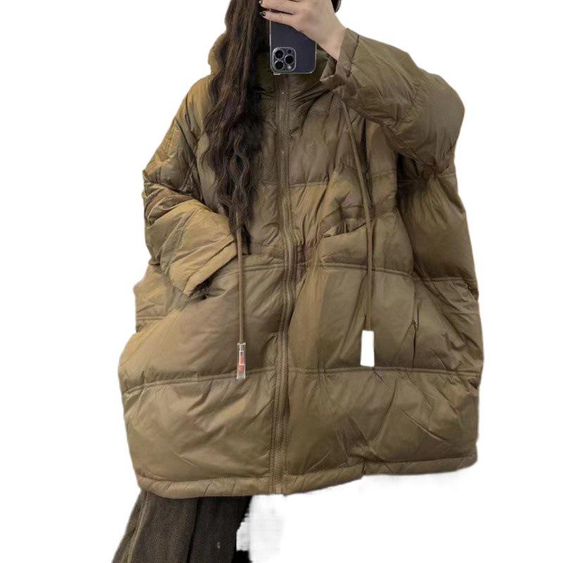 2025 Autumn/Winter Korean Style Plus Size White Duck Down Hooded Mid-Length Jacket for Women