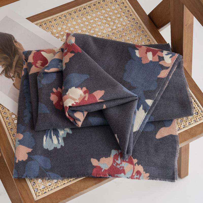 Printed Winter Scarf for Women Artistic Retro Imitation Cashmere Scarf Warm Neck Scarf  Ethnic Style Shawl