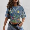 Womens Crew Neck Pullover Printed Short Sleeve T Shirt Loose Fit Casual Top with Floral Pattern and Comfortable Fabric