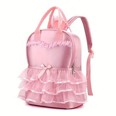 Elegant Dance Backpack with Lace & Bowknot Cute Dual-Strap Shoulder Bag for Girls Ballet Class