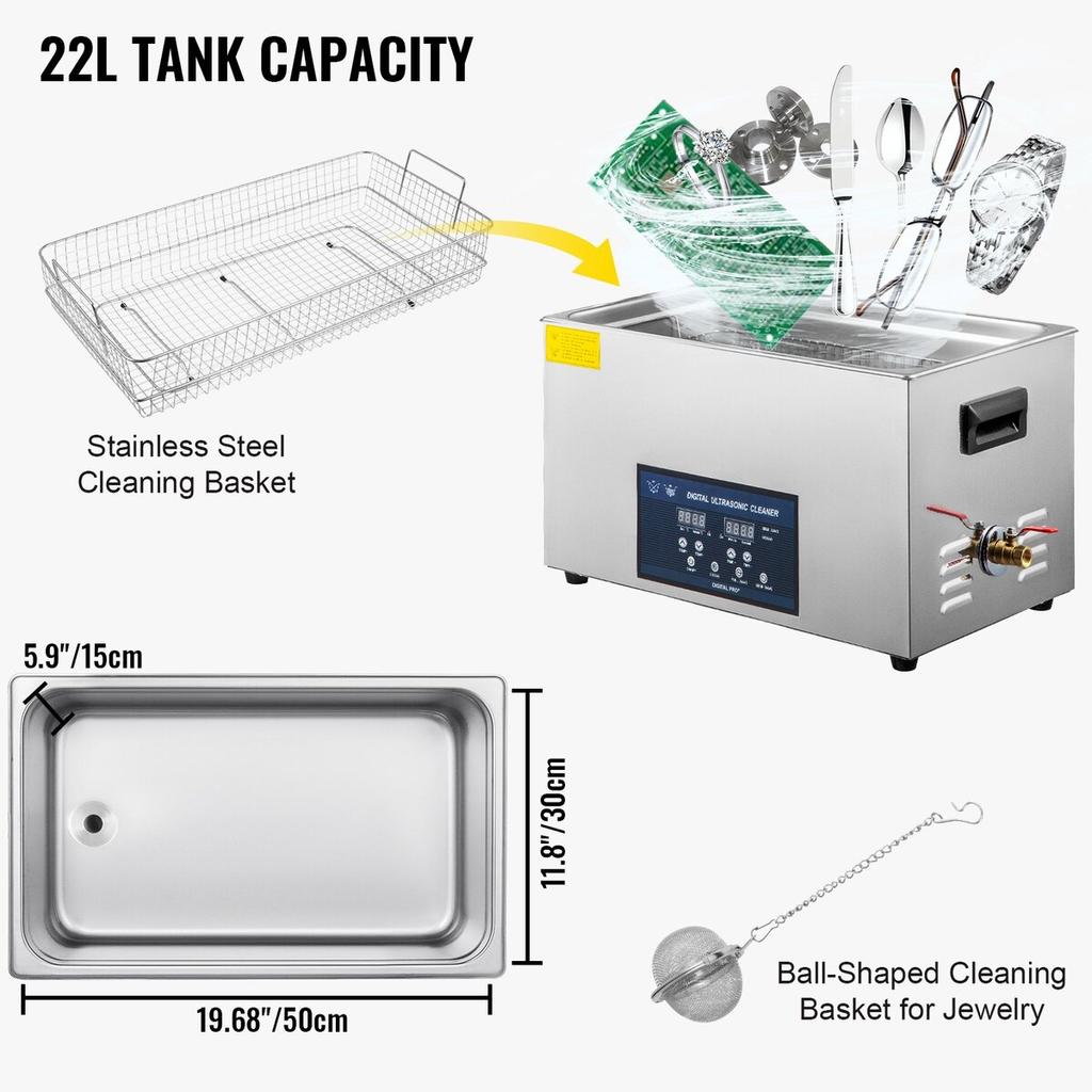 Dual Frequency 22L Ultrasonic Cleaner with Heater for Jewelry Eyeglass