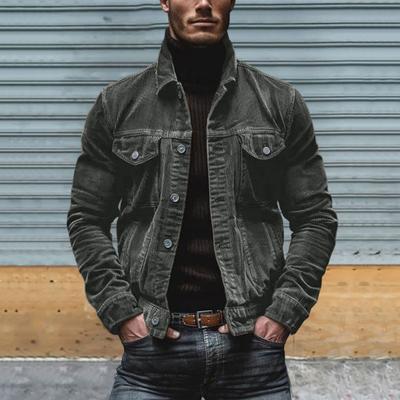 Men Spring Fall Coat Corduroy Turn-down Collar Loose Outerwear Single-breasted Button-down Long Sleeve Loose Coat for Dating Daily School