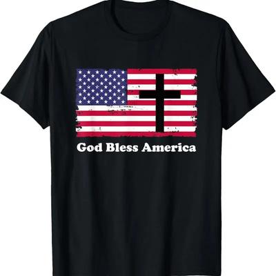 God Bless America Patriotic Flag With Cross T Shirt