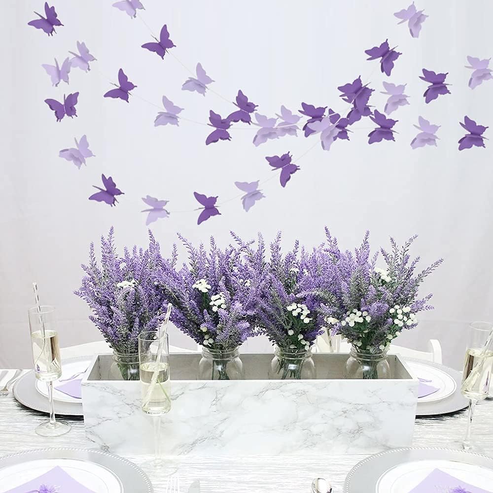 BEISHIDA 5Pcs Purple Lavender Butterfly Paper Garland Hanging Decorative Banner for Halloween Home Ceiling Decor Birthday Party Baby Shower Wedding
