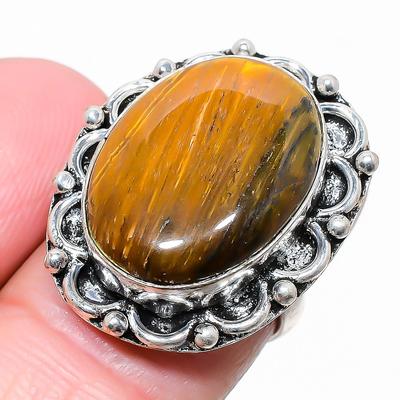 Anillo de Joyería de Plata de Ley 925 con Piedra Ojo de Tigre Talla 6.5 a6y61