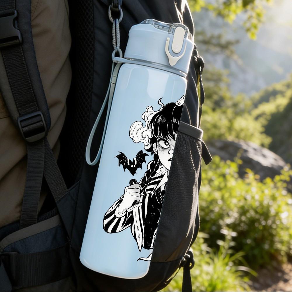 1PC Vintage Girl Portrait Black White Art Print 750ml Color Plastic Sports Water Bottle Leakproof Flip Straw Lid Suitable for Sports Office Home Use