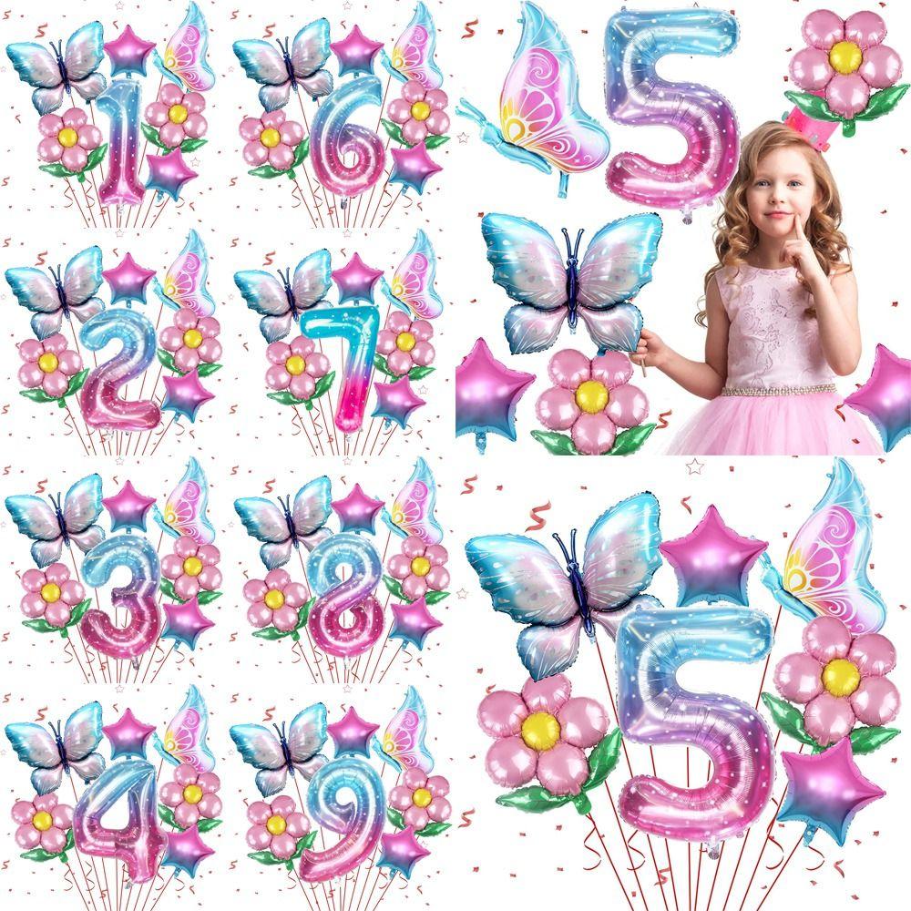 

7Pcs/set Baby Shower Бабочка Номер Воздушные шары Декор для вечеринки Розовый Синий Подсолнух