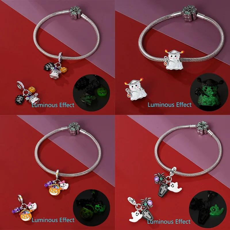 Copper Original New Halloween Series Luminous Skull Beads Fit Bracelet Diy Charm For Women Jewelry Fashion Giftcopper