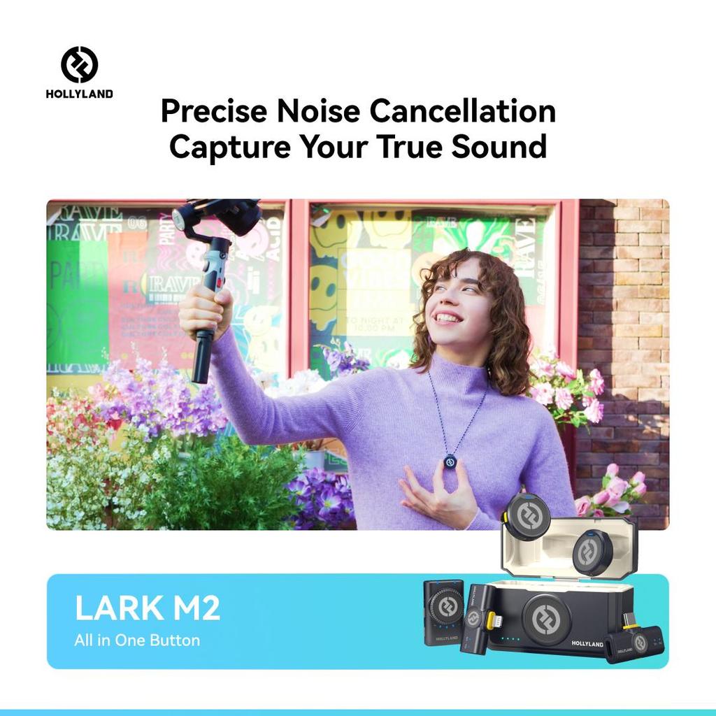 Hollyland Lark M2 Wireless Microphone, 48kHz/24bit Studio Sound, 300m Range, 40H Battery, Noise Cancellation, Magnetic Clip, for Camera Phone Vlog