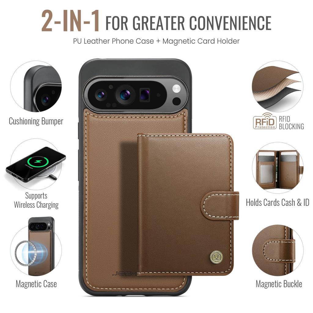 Wallet Case for Google Pixel 10 9 Pro XL 9A, Premium 2-in-1 Detachable Magnetic Card Holder, with RFID Blocking Shockproof Cover