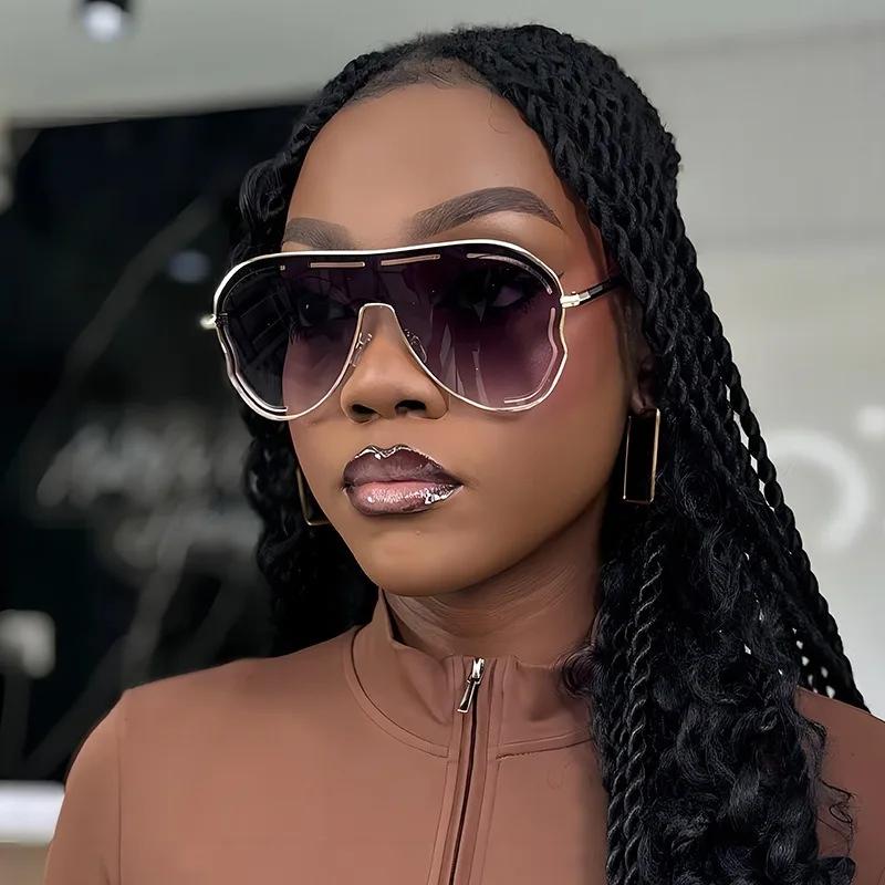 One-Piece Punk Sunglasses for Women Large Size Shield Luxury Brand Square Metal UV400 Large Frame Glasses